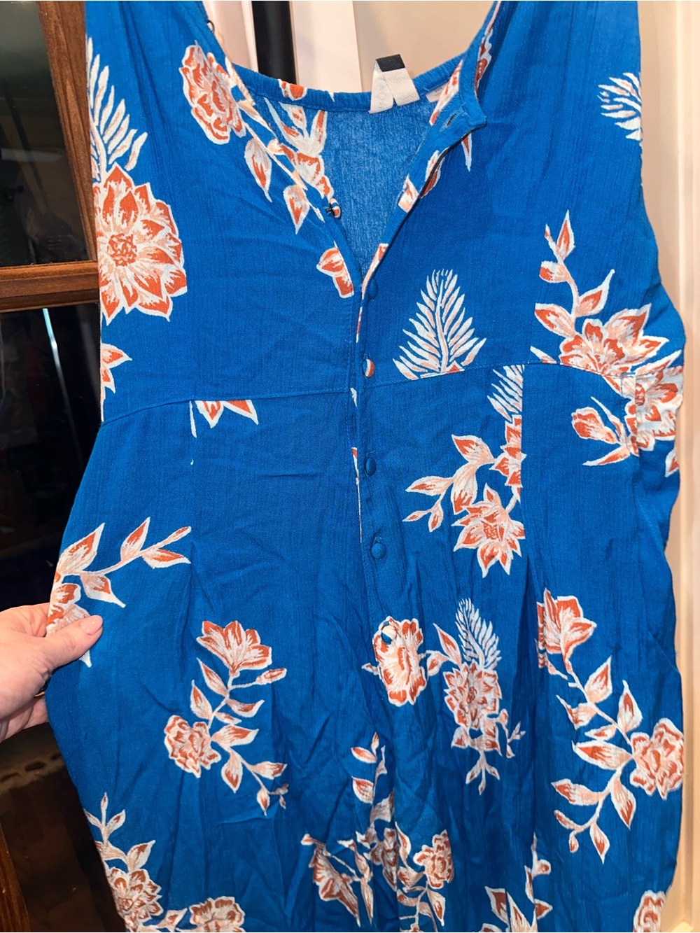 Roxy Size Medium Blue Floral Spaghetti-Strap Jumpsuit - Picture 4 of 9